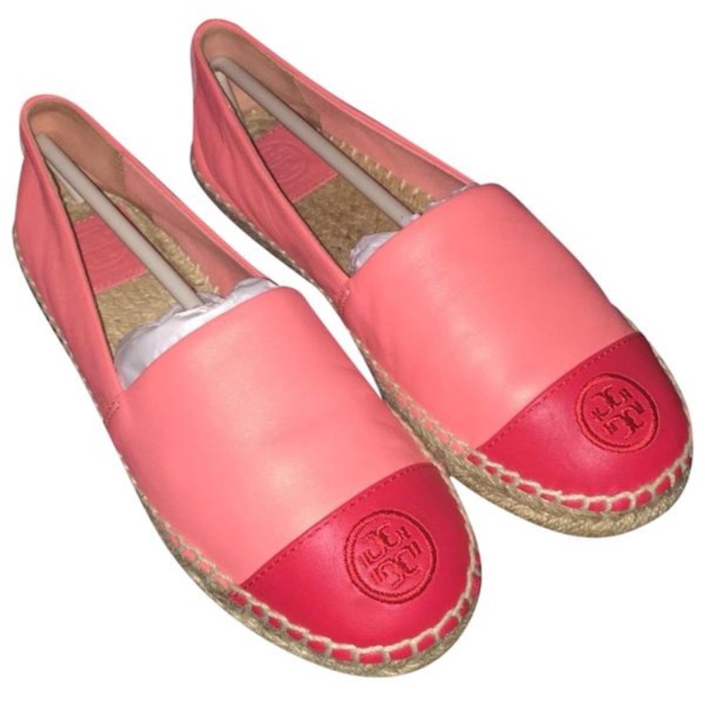 Tory Burch Espadrilles Size 7 Colorblock Coral Red